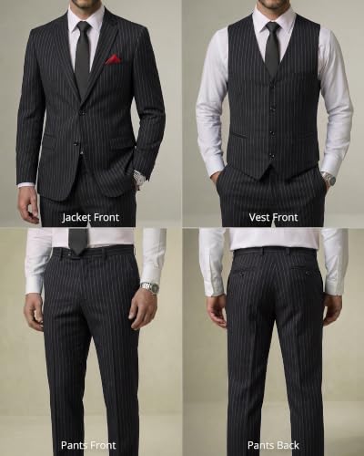 Image of YND Men's 3 Piece Suit with Tie, Solid Color Slim Fit Jacket Vest and Pants