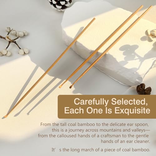 3PCS Handcrafted Coal Bamboo Ear Spoon, Ear Wax Removal Tool