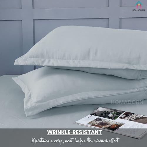 Image of HOMADORN Premium Polycotton Flat Bedsheet for Double Bed with 2 Pillow Covers - Soft, Durable & Wrinkle-Resistant (Silvery SAGE)