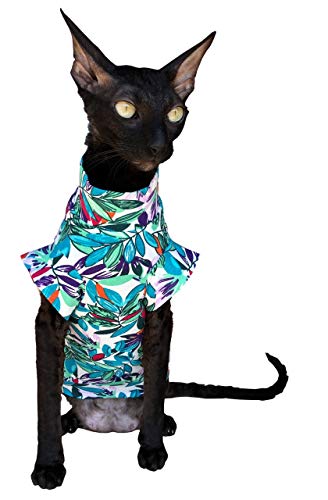 T-shirt pour chat Feuilles S au motif botanique et tissu respirant