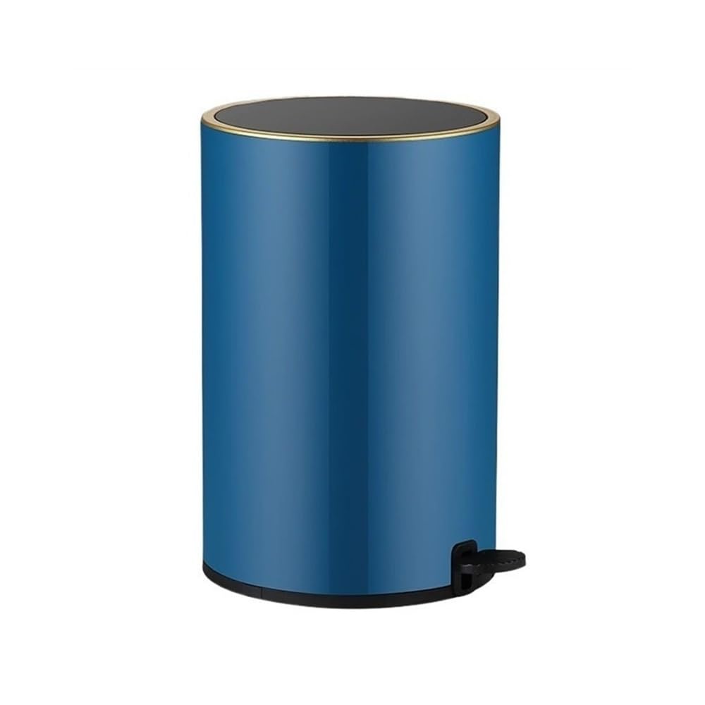 Kosz na papier kosz na śmieci ze stali nierdzewnej, okrągły kosz na śmieci z pokrywką do biura, sypialni, salonu (niebieski, 8L)