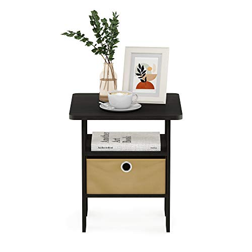 Image of Furinno 11157EX /BR End Table Bedroom Night Stand w /Bin Drawer, Espresso /Brown