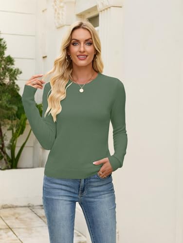 Image of Libsorge Womens Cute Crewneck Ribbed Knit Lightweight Thin Sheer Long Sleeve Sweater T Shirt Top Spring 2025
