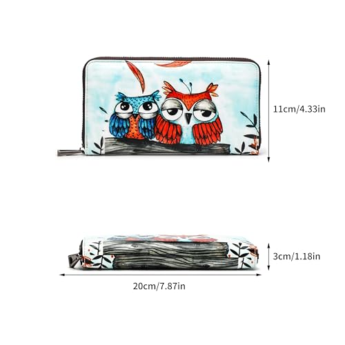 Womens Wallet RFID Credit Card Holder Travel Leather Zipper Wallets for Women Owl4
