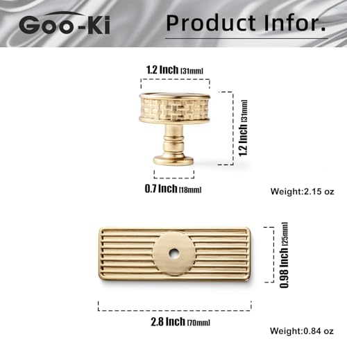 Goo-Ki 6 Pack Champagne Bronze Cabinet Knobs with Back/Base Plate Zinc Alloy Kitchen Hardware - Single Hole/Screw Bar Cabinet Pulls Handles Drawer Knob with Spacer