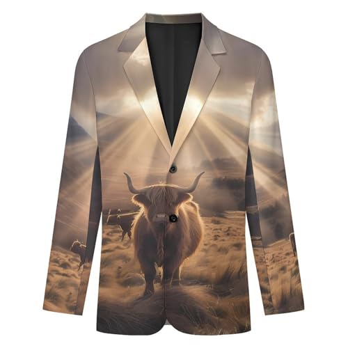 Highland Cow Mens Casual Blazer Button Suit Jacket Lightweight Sport Coat for Work Business4