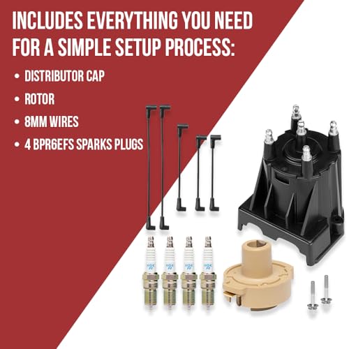 Tune Up Kit with NGK BPR6EFS spark plugs distributor cap, rotor and spark plug Wires Mercruiser 3.0L LX Replaces 811635Q2 816761Q14