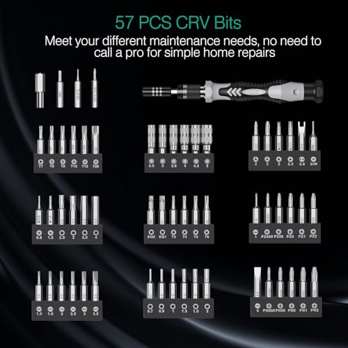 ORIA 61 in 1 Precision Screwdriver Set with 57 Bits, Magnetic Screwdriver Kit, Portable Repair Tool Kit for Smartphone, PC, Watch, Toys - Includes Extension and Flexible Rod, Black image 2
