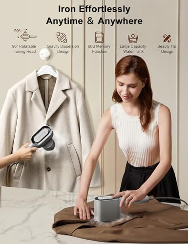 KopBeau Steamer for Clothes,2-in-1 Clothes Steamer & Iron for Wrinkles Remover,NTC Precision Ironing Protects Clothes,14 Min of Continuous Steam,1000W Travel Steamer for Travel and Home Use,Grey - Thumbnail 7