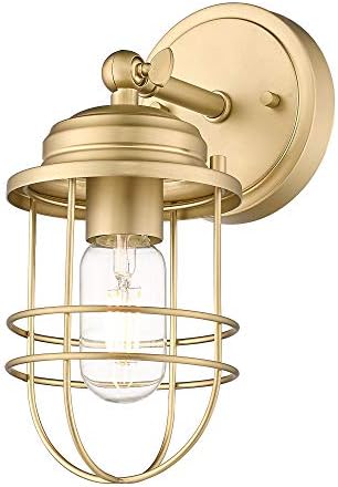 Golden Lighting Seaport 1 Light Wall Sconce Brushed Champagne Bronze with BCB Metal Cage