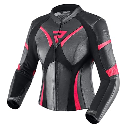 REBELHORN Rebel Lady Chaqueta de Moto Mujer | Cuero de vaca | Protectores de Codos y Hombros Nivel 2 | Protector de Espalda Nivel 1 | Paneles de Ventilación Perforados
