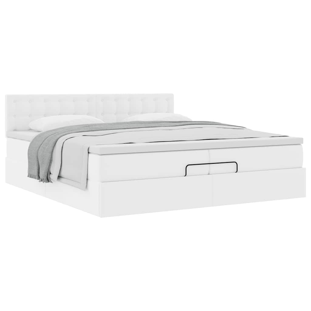 Pouf in similpelle per letto matrimoniale, bianco, 200 x 200 cm, con molle insacchettate, materasso idraulico, design moderno per camera da letto, camera degli ospiti, camera dei ragazzi