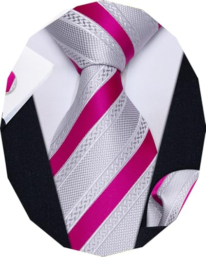 Image of YourTies Striped Ties for Men Classic Woven Silk Necktie with Handkerchief Cufflinks Set Formal Business Party Wedding