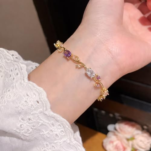 Image of Trendy Tulip Bracelet for Women | Gold Plated Pink Crystal Floral Bracelet | Elegant Minimalist Jewelry | Adjustable Chain Bracelet Gift for Girls Women | Stylish Party Daily Wear Accessory