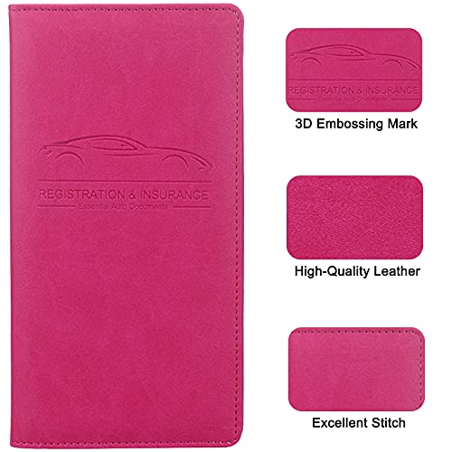 Image of LumiMokki Premium Car Registration & Insurance Card Holder with Magnetic Shut, Vehicle Glove Box Car Organizer - For Documents, Cards, License (Rose red)