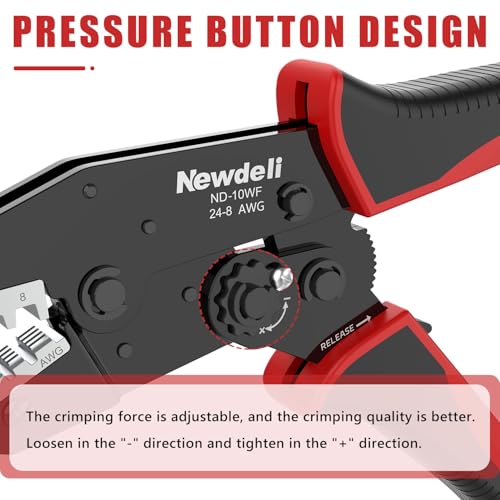 Image of Newdeli Ferrule Crimping Tool 24-8 AWG Wire Ferrule Crimper - Ratchet Wire Crimper Tool for Ferrule Connectors Electrical Wire Terminals Ratcheting Crimping Plier Crimp Tool