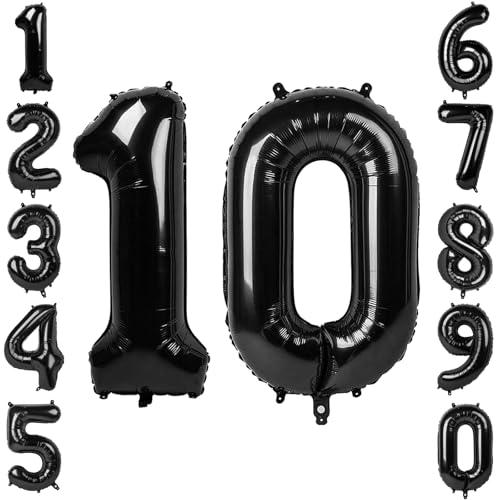 Black Number 10 Balloon 40 Inch, Foil Numeral for Double Digit Decor