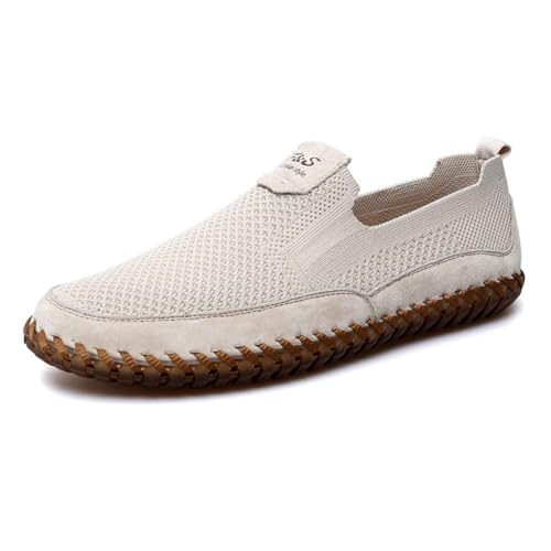 Image of Men's Genuine Leather Loafer Shoes Slip On Soft Walking Shoes Perforated Driving Shoes