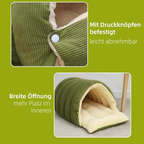 2 in 1 Warmes Katzenbett Winter 45cm, Kuschelhöhle Katze & Hundehöhle Kleine Hunde, Waschbar & Faltbar, Katzenkorb mit Dach, Plüsch Katzenschlafplatz & Versteck für Katzen mit Fellhandschuh(M)