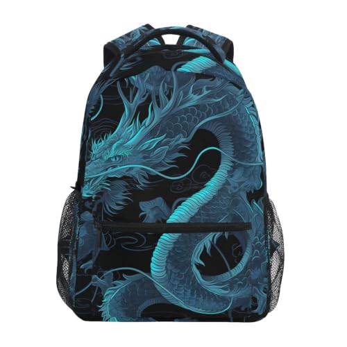 Sac cartable à dos serpent dragon bleu pour filles et garçons