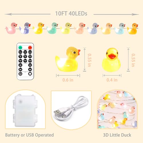 Holitown Tiny Duck String Lights Battery/USB Powered - 10ft 40 Lights Multi-Color Duck, Remote Control LED Fairy Warm White Light for DIY Crafts Wedding Table Centerpieces Party Bedroom Christmas by Holitown - Image 3