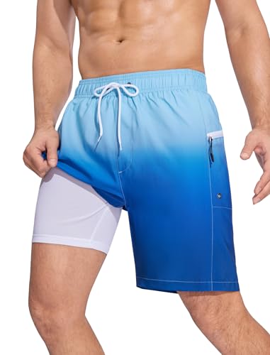 SILKWORLD Men Swim Trunks with Compression Liner 7
