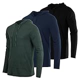 3 Pack: Men’s Cotton Lightweight Hoodie Long Sleeve Hooded T Shirt Sweatshirt French Terry Casual Performance Active Athletic Workout Gym Quick Dry Fit Jersey Pullover UPF 50 Outdoor-Set 1,L