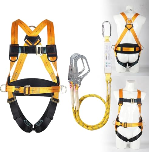 Magicbox Fallschutz Auffanggurt mit Verdickte Lendenwirbelstütze,190cm 150kg für Outdoor Baumklettern Bergsteigen Rettungsdienst Fallschutz Auffanggurt Absturzsicherung Sicherheitsgurt Set