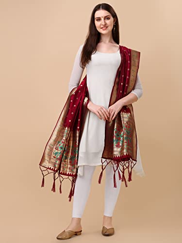 Image of DEVANGI Women's Woven Banarasi Silk Dupatta /Chunni For Women, Floral Print 1 Meter Wide and 2.3 Meter Length Printed Designer Dupatta /Chunni For Girls