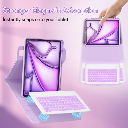 Image of YBING for iPad Air 13 Inch & Pro 12.9 Case with Keyboard - Mouse, 7 Colors Backlit Detachable Keyboard and 360 Rotating Cover for iPad Pro 12.9 (6th, 5th, 4th, 3rd gen), Air 13 M4 /M3 /M2 (Purple)