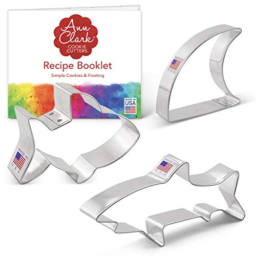 Ann Clark Cookie Cutters 3-Piece Shark Cookie Cutter Set with Recipe Booklet Baby Shark Shark Fin Shark