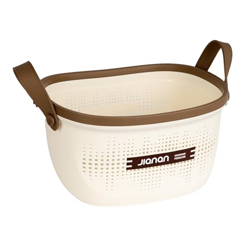 Dh Cesta Organizadora Multiusos De Plástico Pp, 40x30x22cm Resistente Y Apilable Con Mangos Antideslizantes Diseño Elegante Para Hogar, Cocina, Ropa, Juguetes Color Crema Y Marrón T-Xl