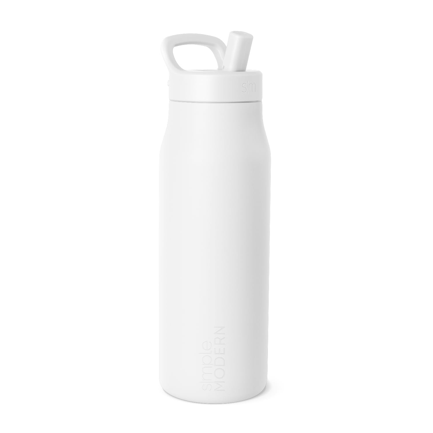Simple Modern Water Bottle with Push Button Straw Lid | Ceramic-Lined Insulated Stainless Steel | Travel Water Bottles for Gym & Sports | Leak Proof | Mesa Signature Collection | 34oz, Winter White