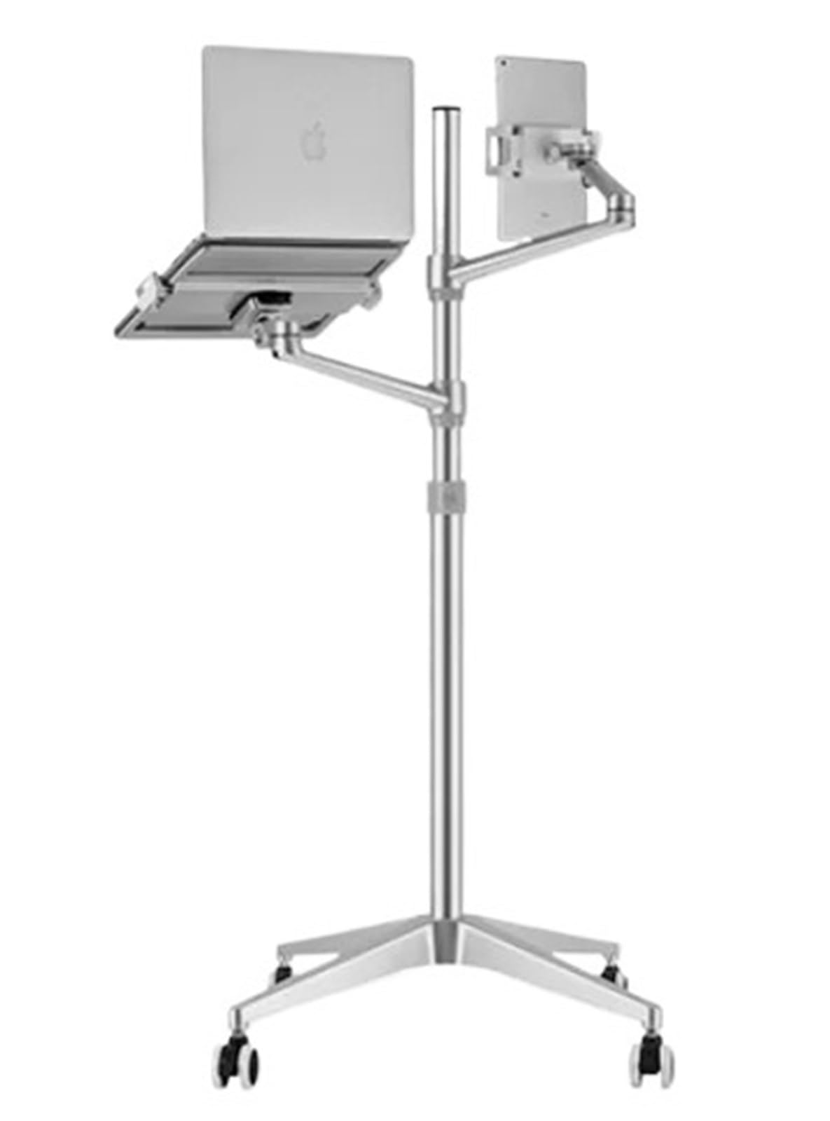 UP-9L Multifunction Computer Floor Stand for Laptop Tablet Phone Holder Height Angle Adjustable with Wheel Aluminum Silver