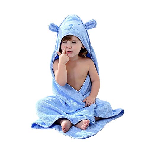 YIFAYS Baby Hooded Towels Soft and Thick Cotton Bath Set for Girls and Boys Cute Animal Face Towel Gift Set (Blue)