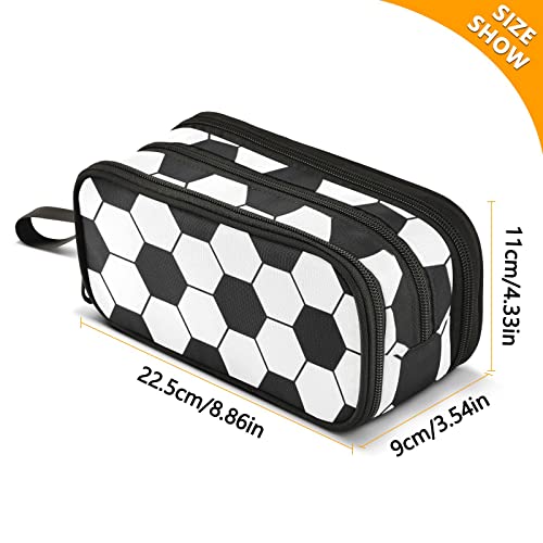 Image of Soccer Large Capacity Pencil Case Pencil Pouch Pen Box | 3 Compartment Large Storage Pencil Bag for Adults School Office Teen Girl Boy Men Women