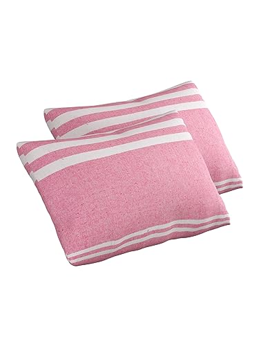 Image of 180 TC Pillow Cover Set of 2 | Pillow Cover Cotton 100% | Pillow Cover Set of 2 King Size | Wrinkle Free & Fade Resistance | Striped Pattern | Standard Size | All Season Use (Rose Pink)