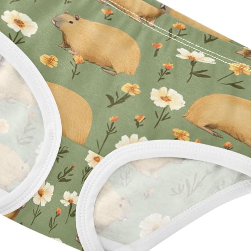 Wusikd Capybaras Flower Girls' Underwear Cotton Green Girls Briefs Soft Toddler Underwear 2T4