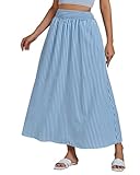luvamia Striped Skirts for Women Maxi Long Flowy Trendy Smocked Elastic Waist Summer Beach Vacation Skirt with Pockets Blue Plus Colorful Trendy Tropical Size XX-Large Size 20 22