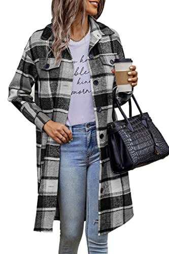 Image of PRETTYGARDEN Womens Plaid Shacket Jacket Flannel Shirts