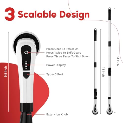 Image of Etekcity Cleaning Electric Spin Scrubber,Upgrade LED Display Cordless Shower Scrubber with 8 Replaceable Brush Heads Adjustable 2 Speeds Extension Handle Power Cleaning Brush for Bathroom, Floor (wh3)