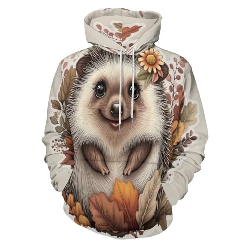 Pullover hooded sweatshirts à imprimé hérisson et poches pratiques