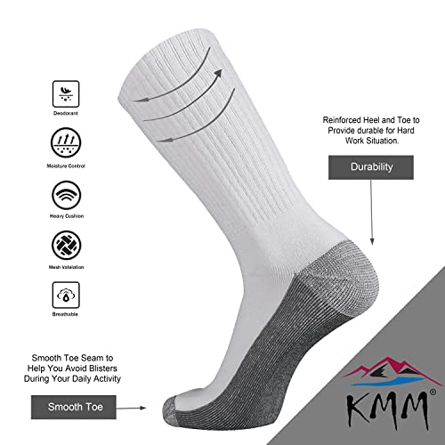 KMM Men's Cotton Full Thick Cushion Crew Socks Moisture Control Heavy Duty Work Boot Warm Thermal Anti Wicking Sweat Blisters3