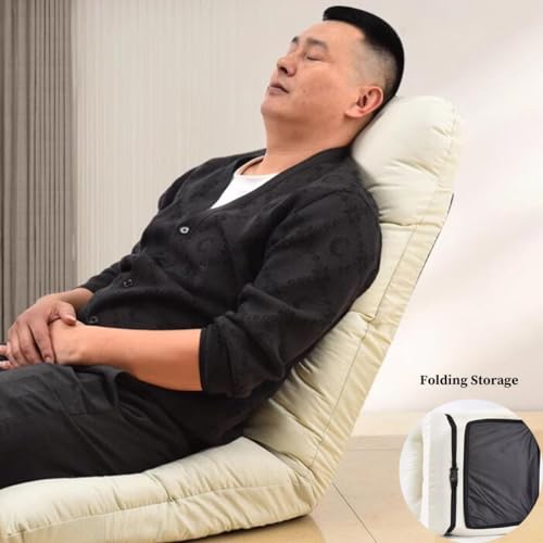Fauteuil de sol pliable compact et modulable beige à dossier inclinable multi-positions - 6