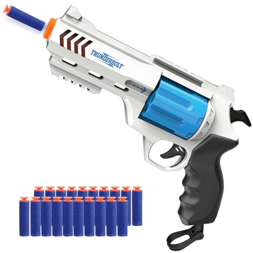 whatstem Foam Dart Blaster for Kids, Pull to Prime, 8-Dart Rotating Barrel, 20 Darts, Outdoor Toys Shooting Games for 8 Year Old + Boys & Girls (Blue)