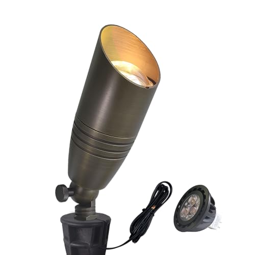 COLOER Die-cast Brass Landscape Spotlights Outdoor with 5W Aluminum Housing LED MR16 Bulb 2700K 450LM,12V AC/DC Low Voltage Lighting, Outdoor Directional Up Light, Spot Lights for Yard(102B,