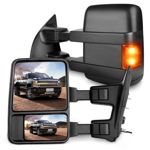 SCITOO Towing Mirrors fit for Ford fit for Ford for F250 for F350 for F450 for F550 Super Duty 2003-2007 Signal Power Controlling Heated Convex Glass Manual Folding Telescoping (Pair)
