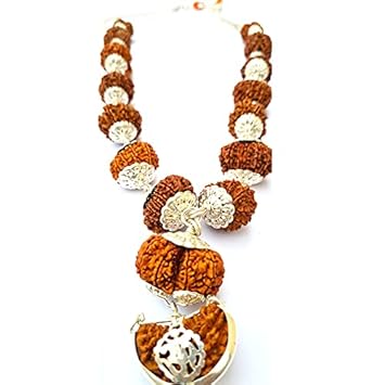 The Gallery Of Gemstones Sarva Siddha Mala Silver Plated Natural Nepal Bead 1 se 14 Mukhi Rudraksha Gauri Shankar Ganesh Rudraksh Certified by Lab