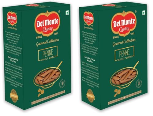 Image of Del Monte Whole Wheat Penne Pasta, 500g | 100% Whole Wheat | Healthy Pasta - No Maida | Gourmet Pasta | High Protein & Fibre | 100% Vegetarian, 0% Cholesterol & Trans Fat (Pack of 2)