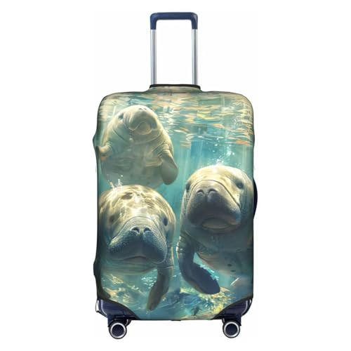 Manatee Animals Print Travel Luggage Cover Suitcase Protector With Concealed Zipper Washable Elastic Cloth